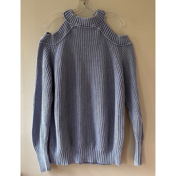 Free People Off Shoulder Cutout Pullover Chunky Knit Top Stretch Sweater, Size L - Picture 3 of 12